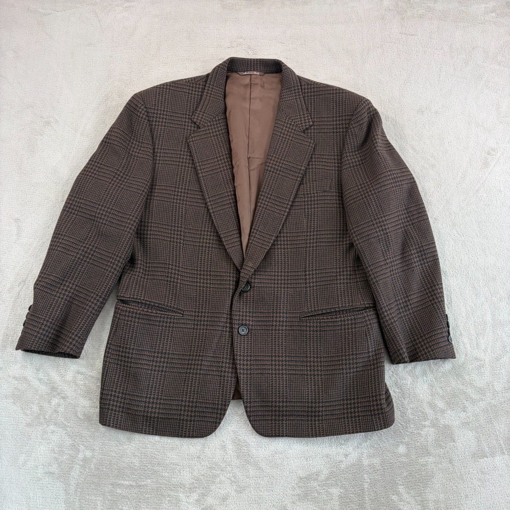 Canali Milano Sport Coat Blazer Men 42 Brown Black Glen Check Wool‎ Cashmere
